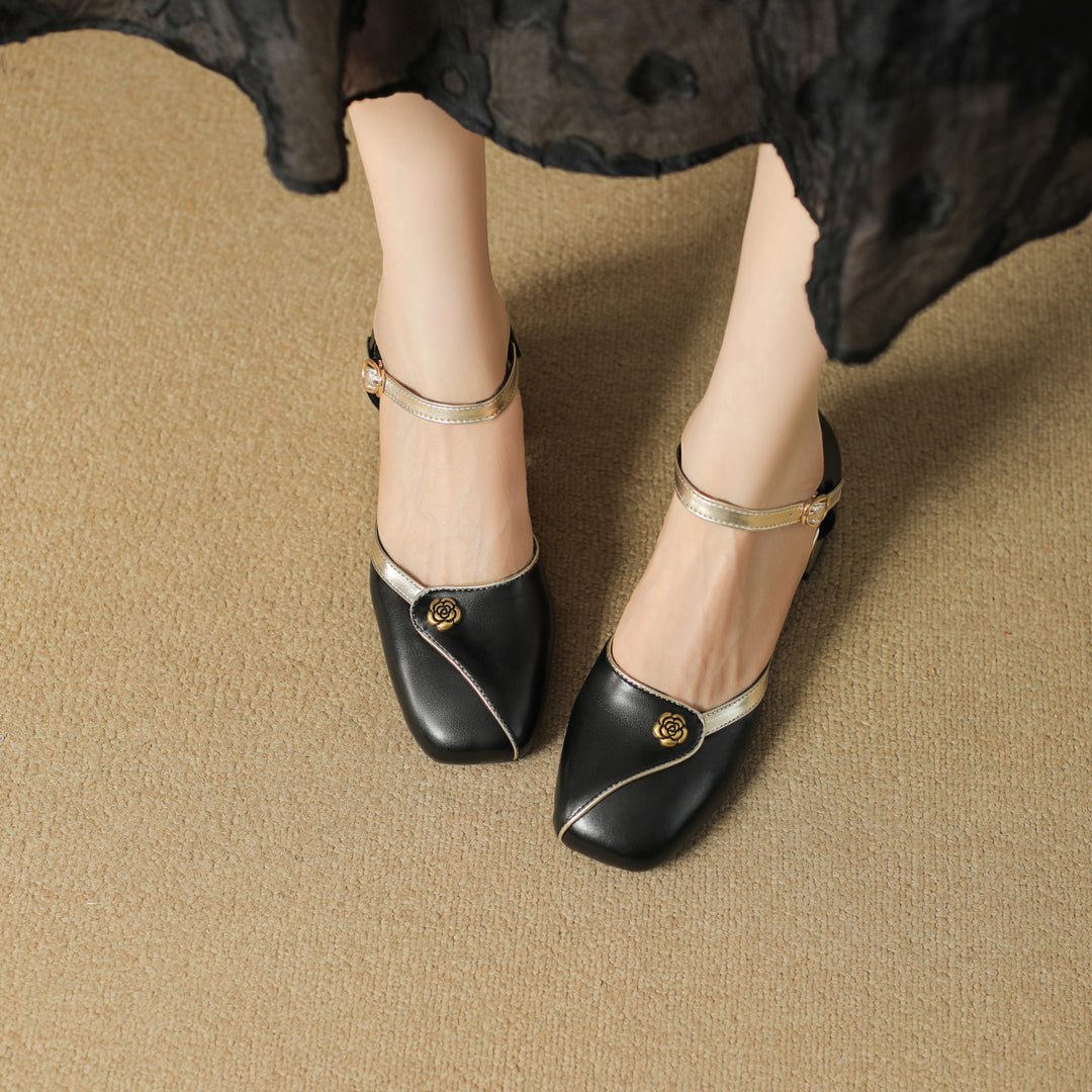 Damen elegante Ballerinas mit modischer Schnalle und goldenen Akzenten EB