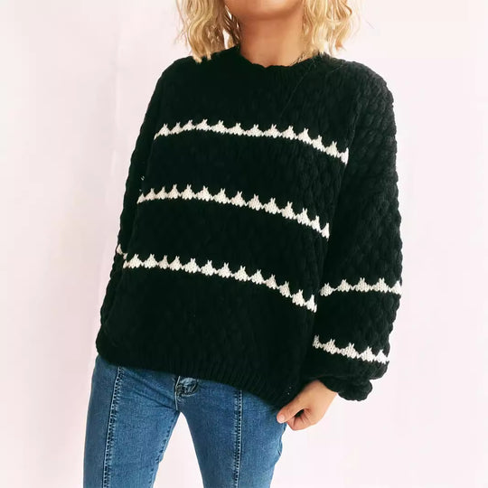 Damen Grobstrickpullover mit kontrastierenden Streifen EB
