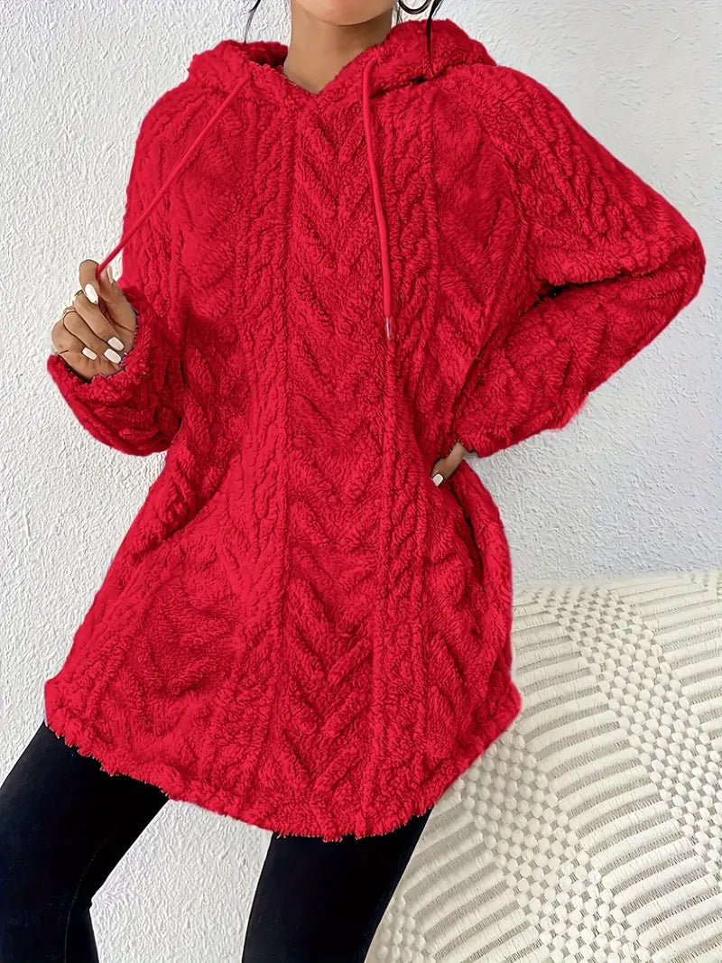 Damen gemütlicher Strickpullover mit Kapuze und Struktur EB