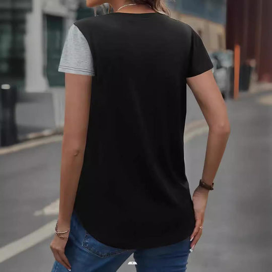 Damen kurzärmliges T-Shirt mit asymmetrischem Design und Knopfdetails EB