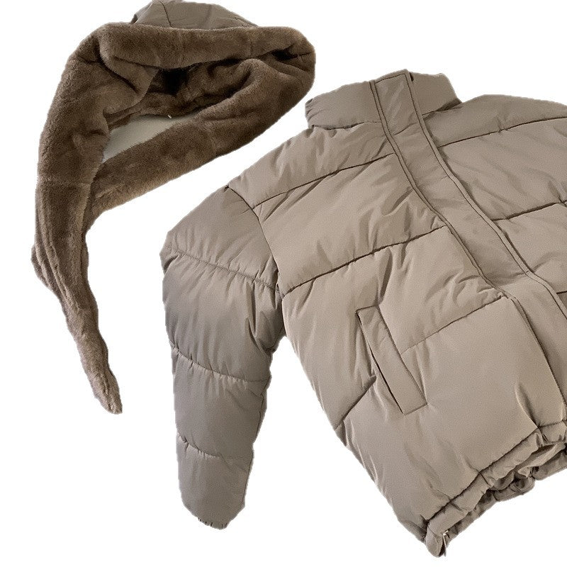 Damen Modische Pufferjacke mit abnehmbarem Kunstfellkragen und praktischen Taschen EB