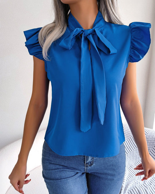 Damen Bluse mit Rüschendetails und schickem Schleifenelement EB