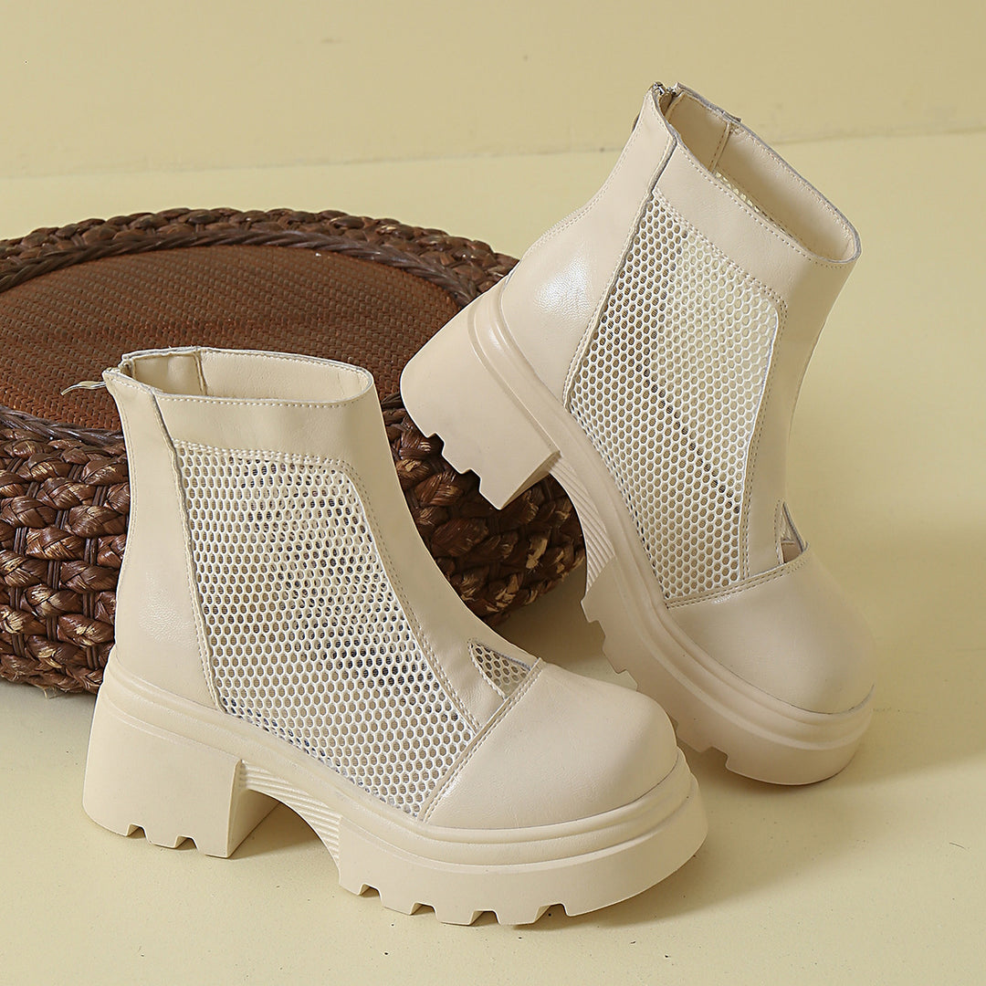 Damen trendy Verbindung von Stiefeln und Ankle Boots mit luftigen Mesh-Elementen EB