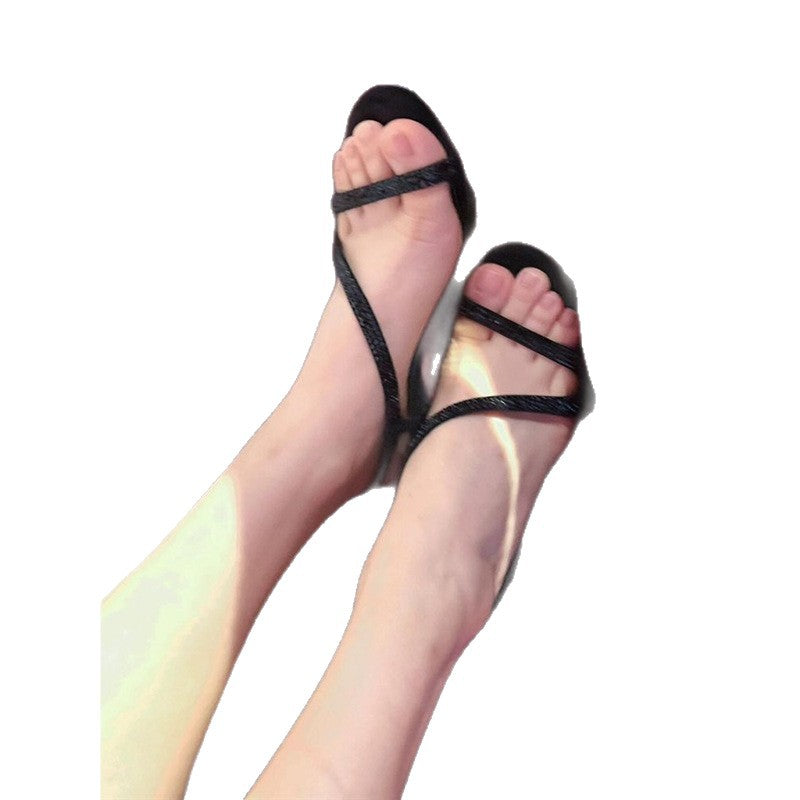 Damen elegante High Heel Sandalen mit glitzernden Riemen EB