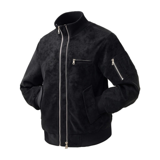 Herren Veloursleder-Optik Bomberjacke mit zweiwege-reißverschluss, Ärmel-Tasche und elastischen Rippenbündchen EB
