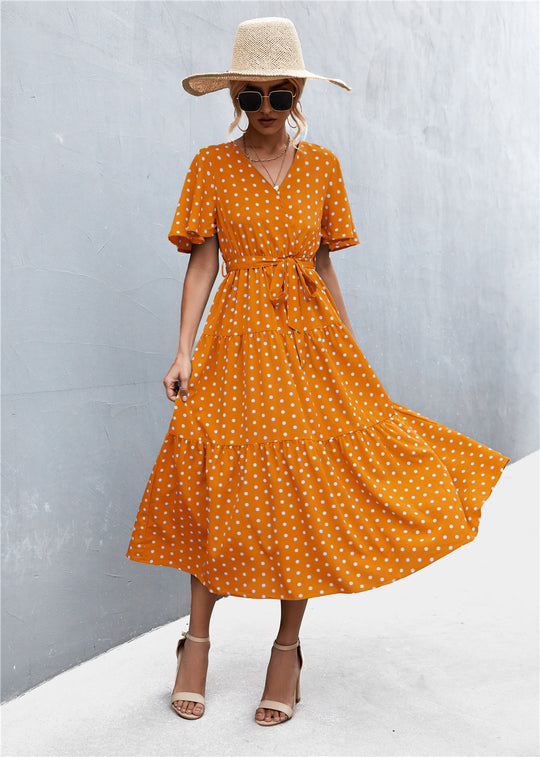 Damen Midikleid mit taillierter Schnürung und voluminösem Rock EB
