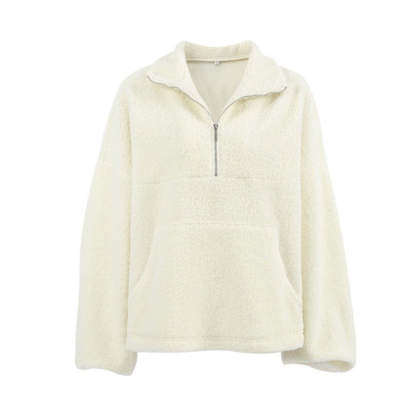 Damen Fleece-Pullover mit hohem Kragen und seitlichen Taschen EB