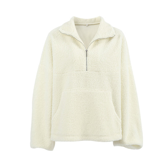 Damen Fleece-Pullover mit hohem Kragen und seitlichen Taschen EB
