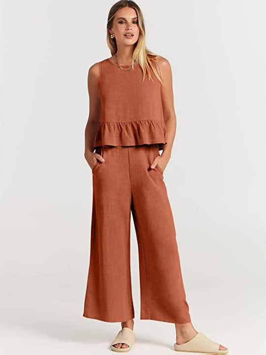 Damen Lässiger Peplum-Jumper mit weit geschnittenen Hosen EB