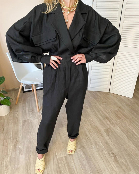 Damen Modisches Oberteil und Hose Set mit voluminösen Ärmeln EB