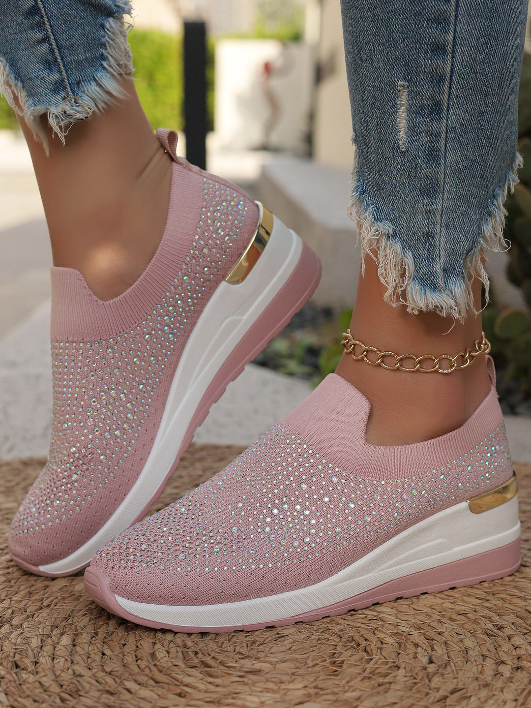 Damen modische und komfortable Sneakers mit Glitzer-Applikationen EB