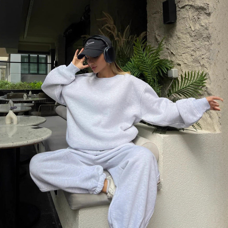 Damen komfortables und modisches Oversized-Loungewear-Set mit Kordelzug und elastischen Bündchen EB
