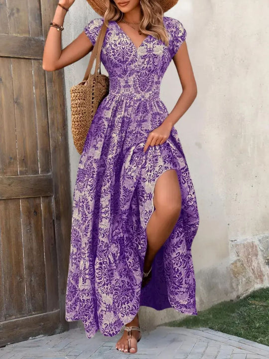Damen Maxikleid mit romantischem Vintage-Muster und fließendem Schnitt EB