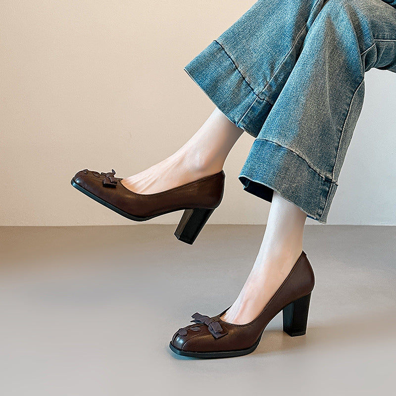 Damen elegante Blockabsatz-Pumps mit dekorativem Schleifenakzent EB