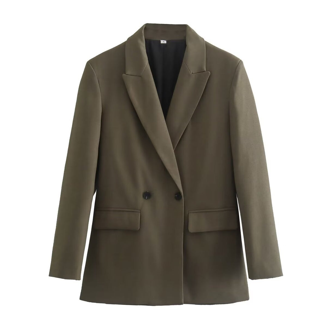 Damen nan taillierter Doppelreiher-Blazer mit spitzem Revers, Pattentaschen und leichtem Innenfutter EB