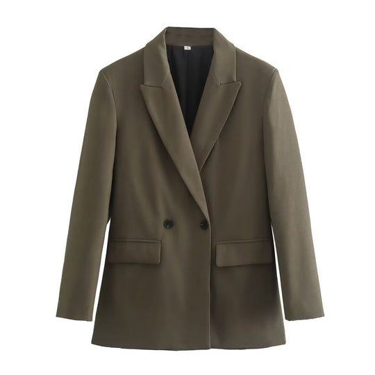 Damen nan taillierter Doppelreiher-Blazer mit spitzem Revers, Pattentaschen und leichtem Innenfutter EB