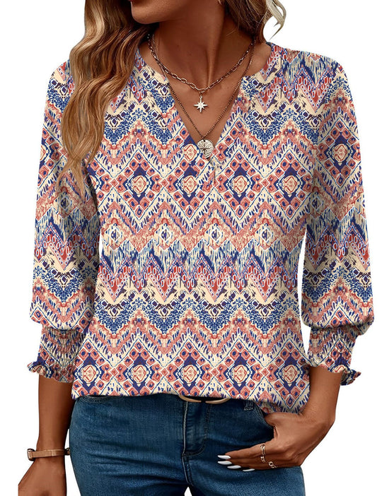 Damen modische Bluse mit verspieltem Paisleymuster und Rüschendetails EB