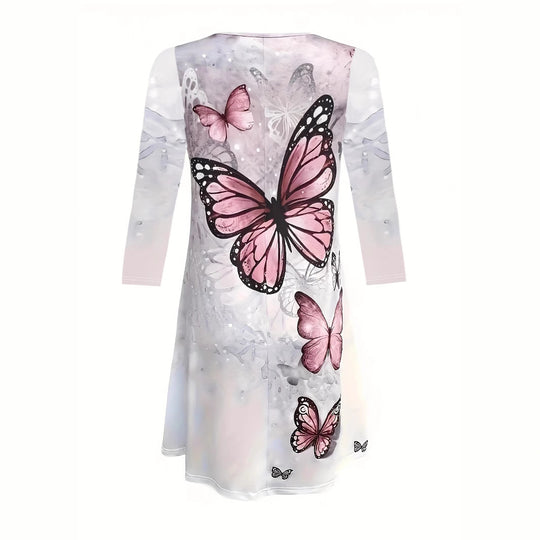 Damen Freizeitkleid mit floralem Schmetterlingsdesign und lockerer Passform EB