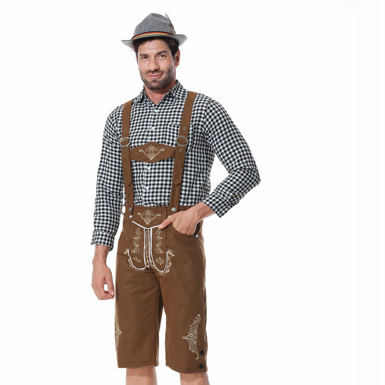 Herren Trachtenkurzanzug mit kunstvollen Stickereien und verstellbaren Hosenträgern EB