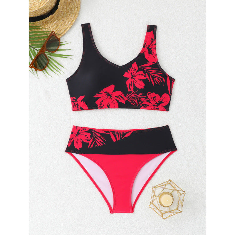 Damen Bikini-Set mit hohem Bund und floralem Muster EB
