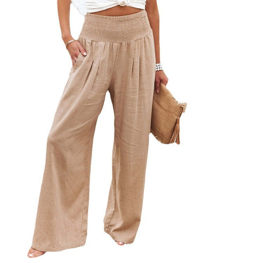 Damen Weit geschnittene Sommerhose mit elastischem Bund und eleganten Falten EB