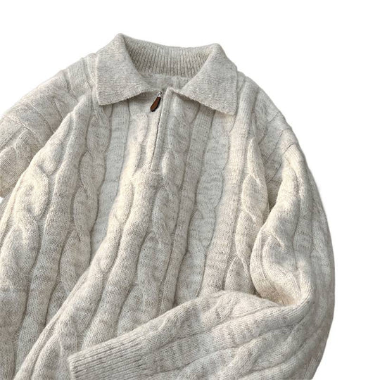 Damen Hochwertiger Strickpullover mit kurzem Reißverschluss und klassischem Kragen EB