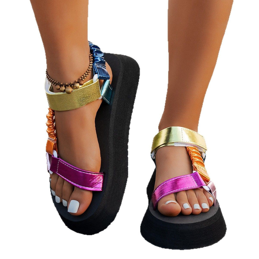 Damen Komfortable Wedge-Sandalen mit buntem Ethno-Muster EB