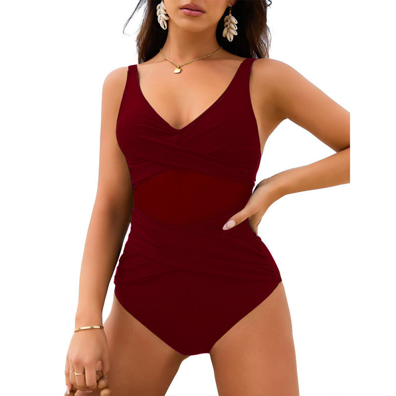 Damen Einteiler Badeanzug mit stylischem Wickel-Design und figurformenden Einsätzen EB