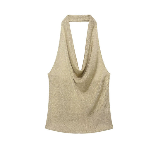 Damen Haltertop mit elegantem Wasserfall-Ausschnitt und schimmernden Akzenten EB