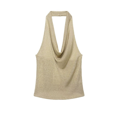 Damen Haltertop mit elegantem Wasserfall-Ausschnitt und schimmernden Akzenten EB