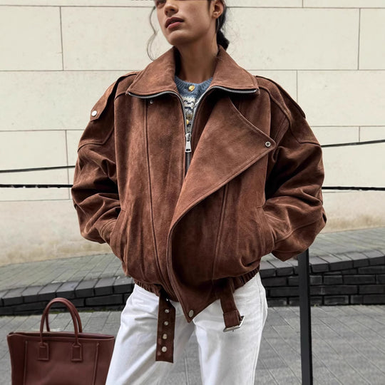 Damen modische Oversized jacke mit Gürtel EB