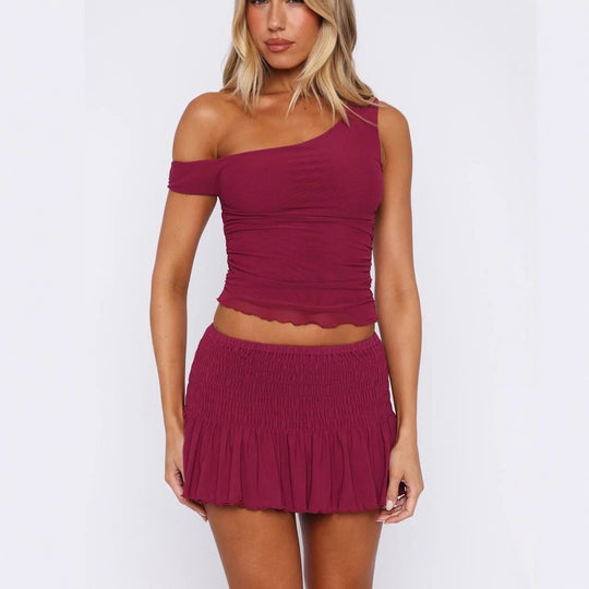 Damen Set mit off-shoulder Oberteil und gerafftem Rock EB