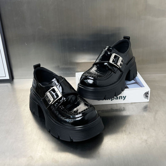 Damen elegante Schnürschuhe mit klobiger Sohle und modischen Schnallen EB