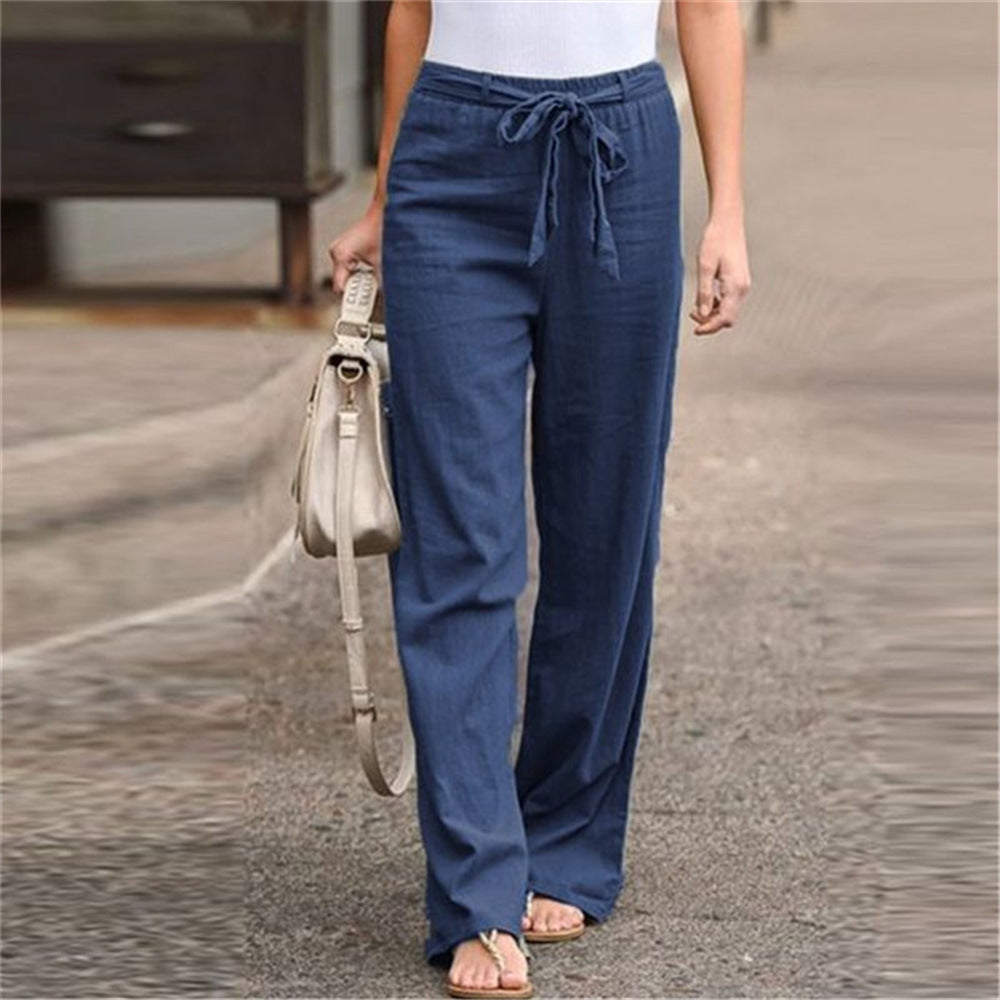 Damen nan weite Leinenhose mit Tunnelzugbund, geradem Bein und Eingrifftaschen EB
