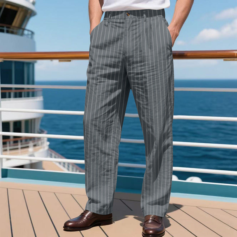 Herren nan elegante Nadelstreifen-Anzughose mit weitem Bein, Bügelfalte und hohem Bund EB