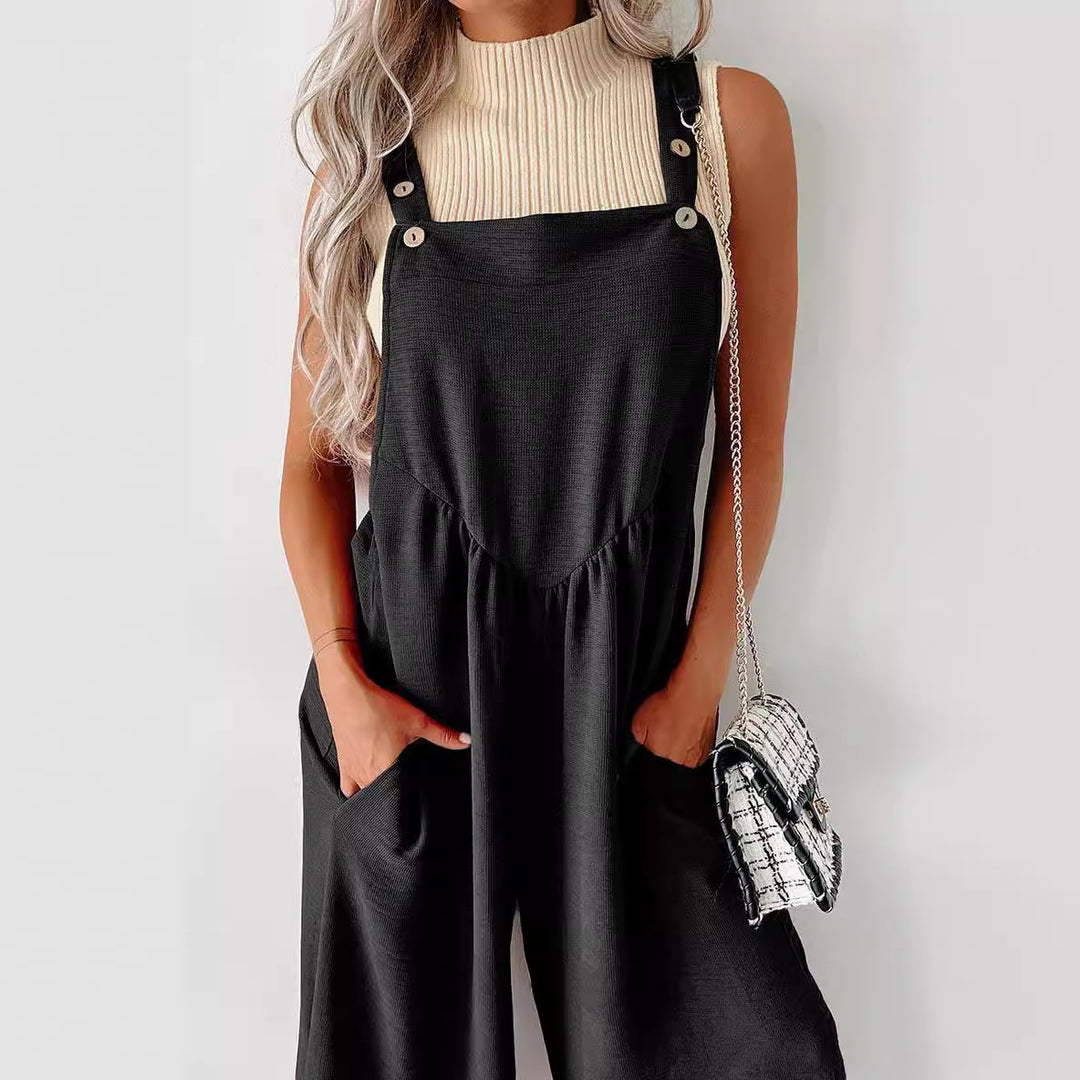 Damen lässiger Jumpsuit mit weit geschnittenem Bein und dekorativen Knopfdetails EB
