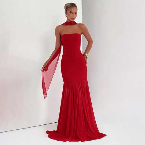 Damen Elegantes Abendkleid mit transparenten Drapierungen EB