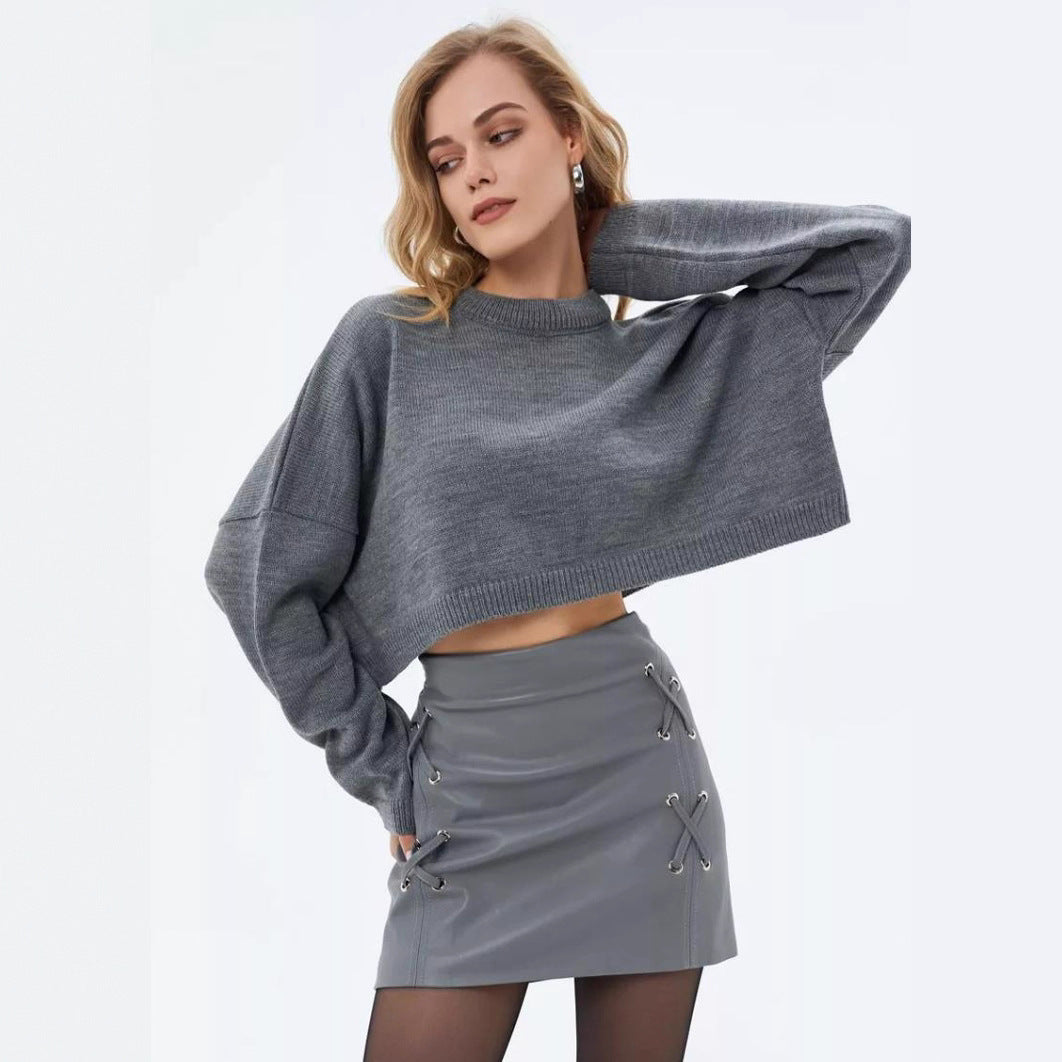 Damen Crop-Pullover mit weiten Ärmeln und lässigem Schnitt EB