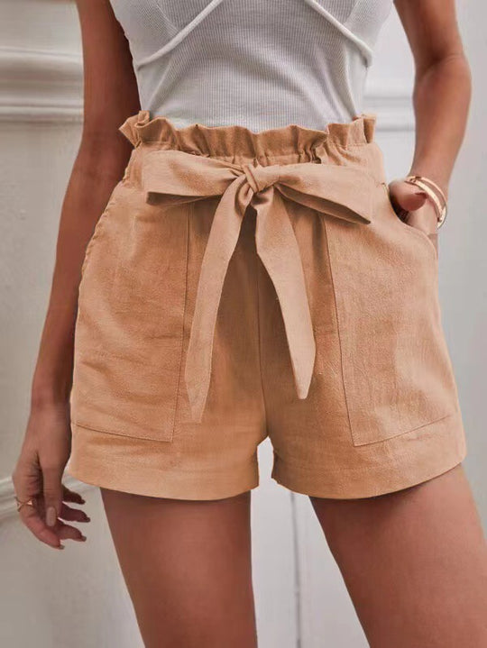 Damen elegante Shorts mit Bindegürtel und breitem Bund EB