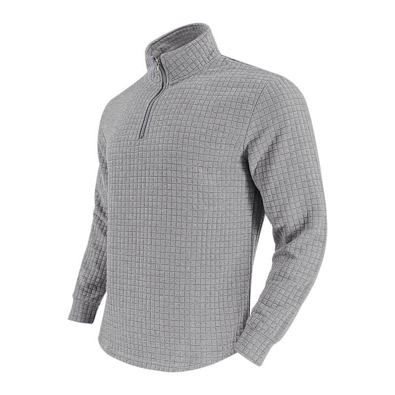Herren nan strukturierter Grid-Halbzip-Pullover mit hohem Stehkragen und elastischem Komfortsaum EB