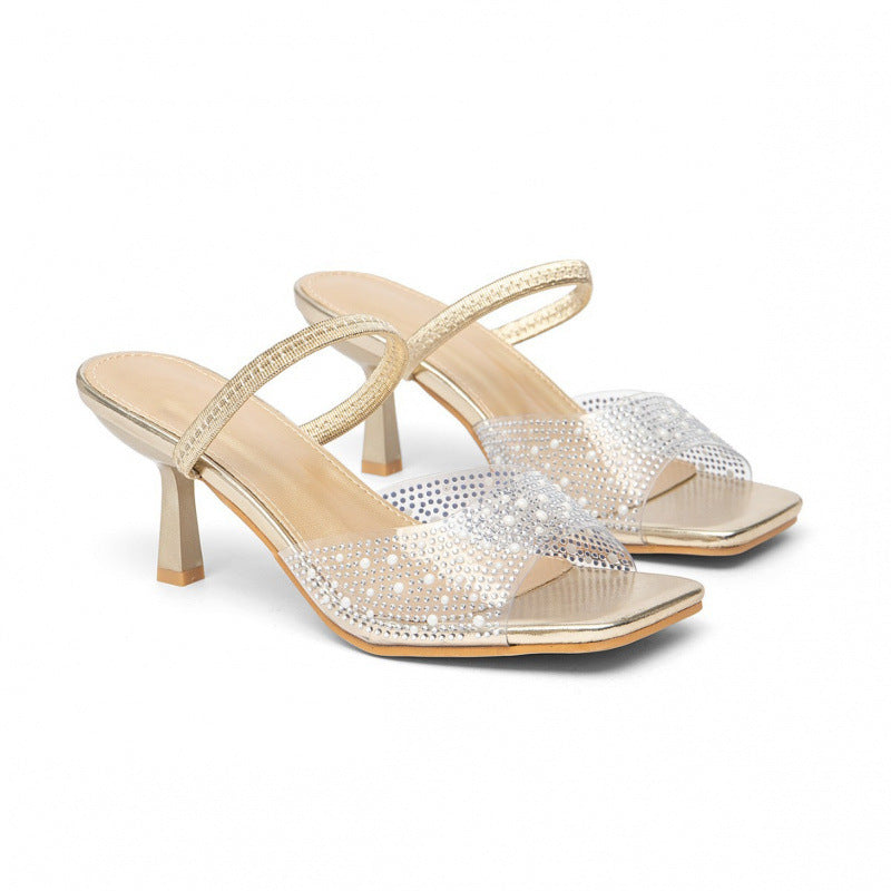 Damen elegante Slingback-Sandalen mit glitzernden Akzenten und breitem Blockabsatz EB