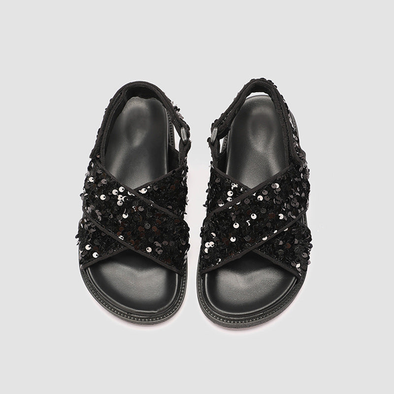 Damen Glitzernde Sandalen mit hochwertigem Riemendesign EB