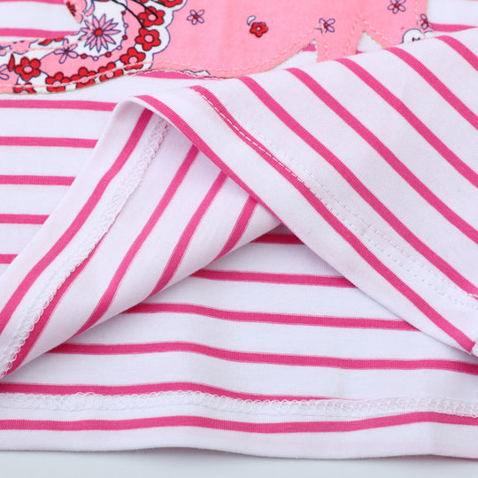 Mädchen gestreiftes Kurzarmkleid mit bunten Katzenmotiven EB