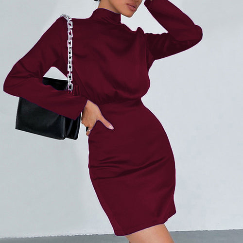 Damen Elegantes Minikleid mit hochgeschlossenem Kragen und langem Ärmel EB