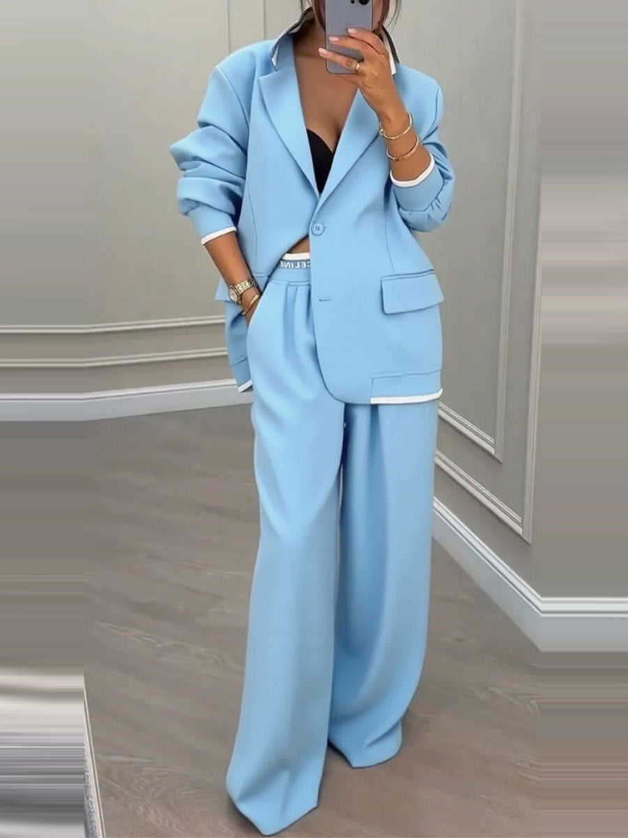 Damen elegantes Zweiteiler-Set mit oversized Blazer und weiter Hose EB