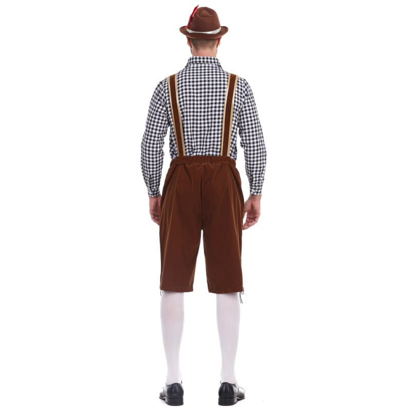 Herren nan Filzoptik-Lederhose knielang mit barocker Stickerei, verstellbaren Trägern und Dekornieten EB