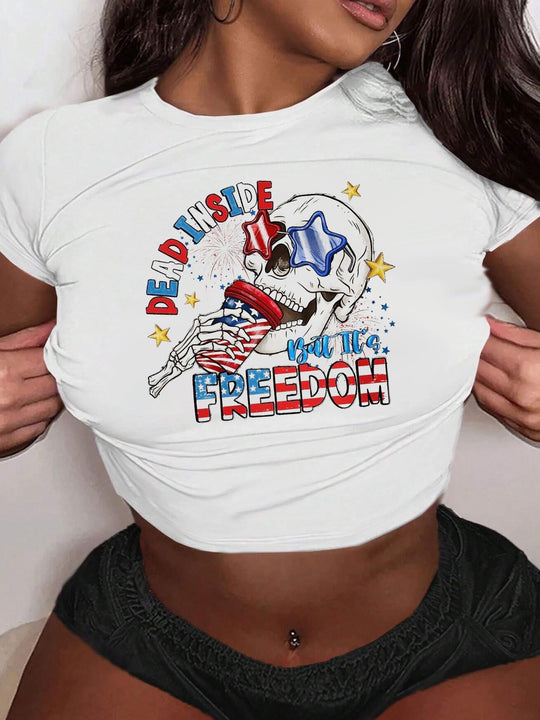 Damen Crop-T-Shirt mit kreativem Lippenmotiv und figurbetontem Schnitt EB