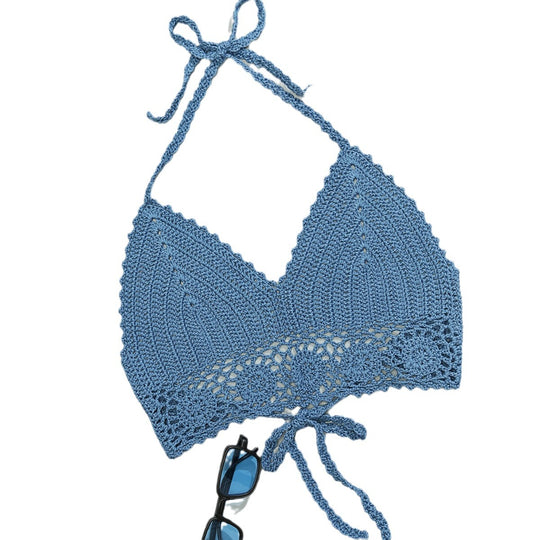 Damen Häkel-Bikinioberteil mit verstellbaren Trägern und Spitzenakzenten EB