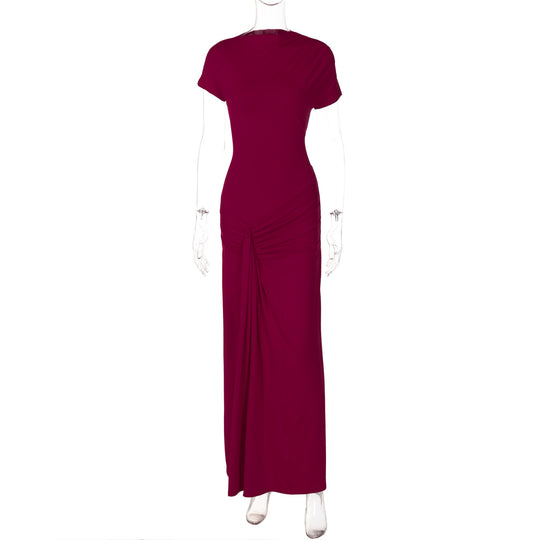 Damen Elegantes Maxikleid mit Drapierung und asymmetrischem Saum EB