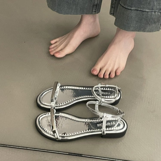 Damen elegante Sandalen mit schimmerndem Riemen und rutschfester Sohle EB
